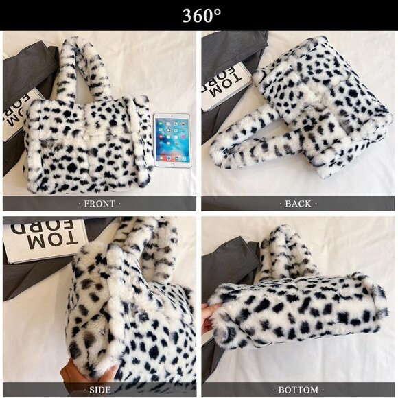 Faux Fur Purse Women Fuzzy Shoulder Handbag Large Capacity Cold Season - Picture 6 of 7